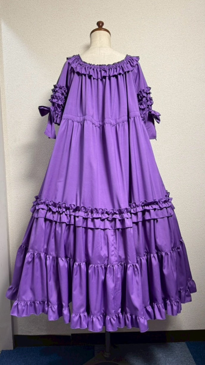 [Physical Drop] Physical drop shirring dress [Purple・Mini length, long length]