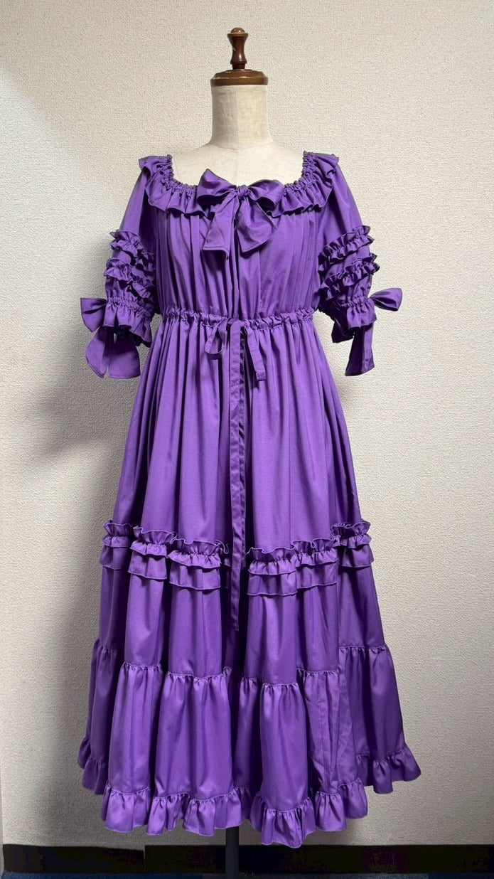 [Physical Drop] Physical drop shirring dress [Purple・Mini length, long length]