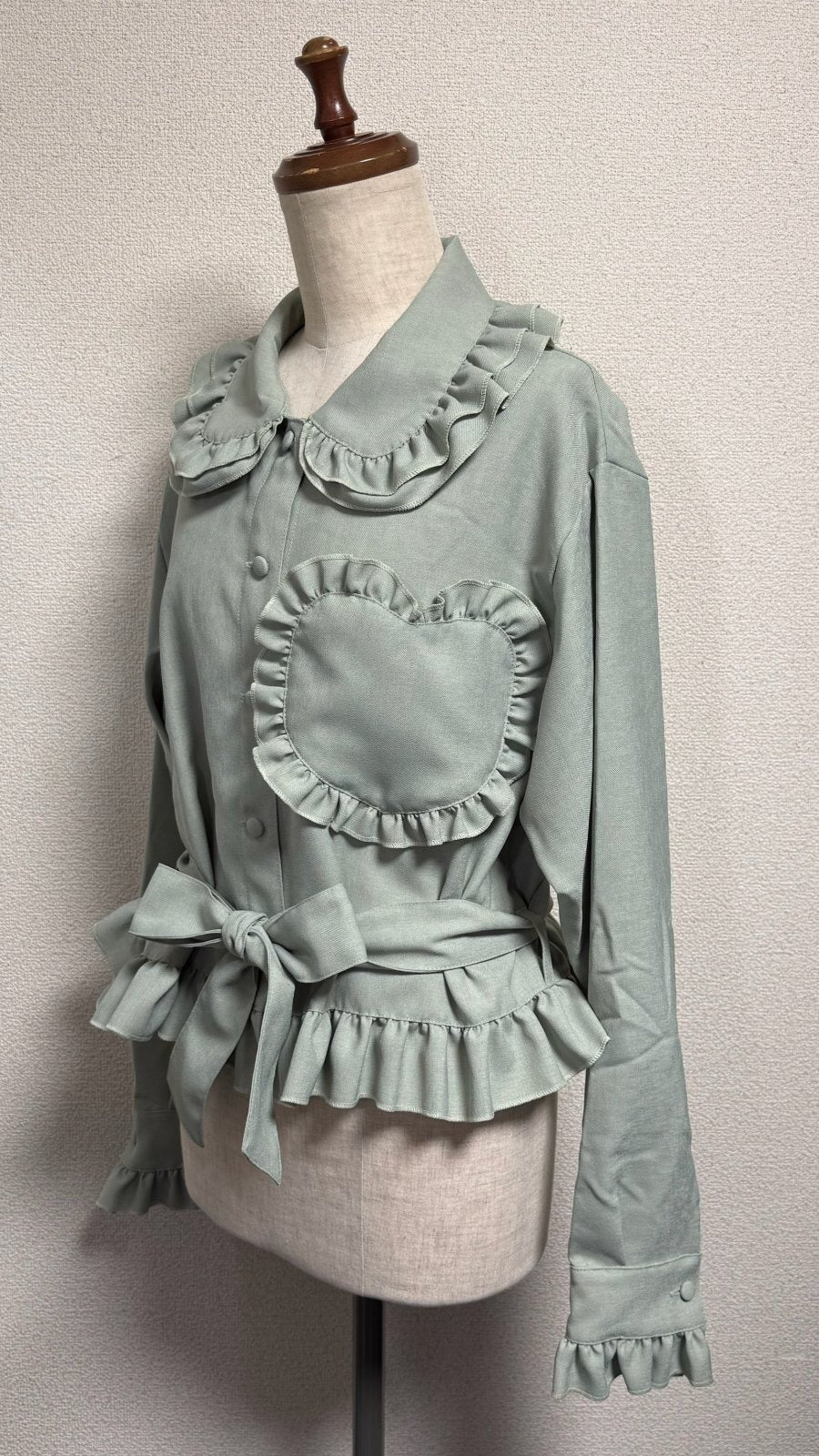 [Physical Drop] Physical Drop Heart Pocket Blouse Jacket [GlassGreen】