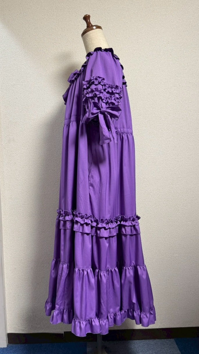 [Physical Drop] Physical drop shirring dress [Purple・Mini length, long length]