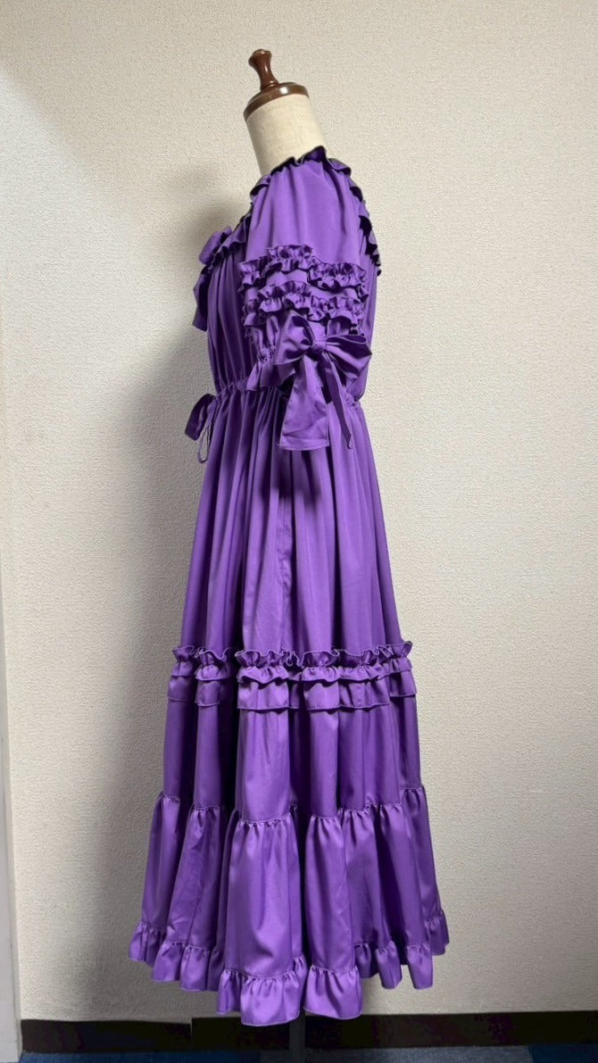 [Physical Drop] Physical drop shirring dress [Purple・Mini length, long length]