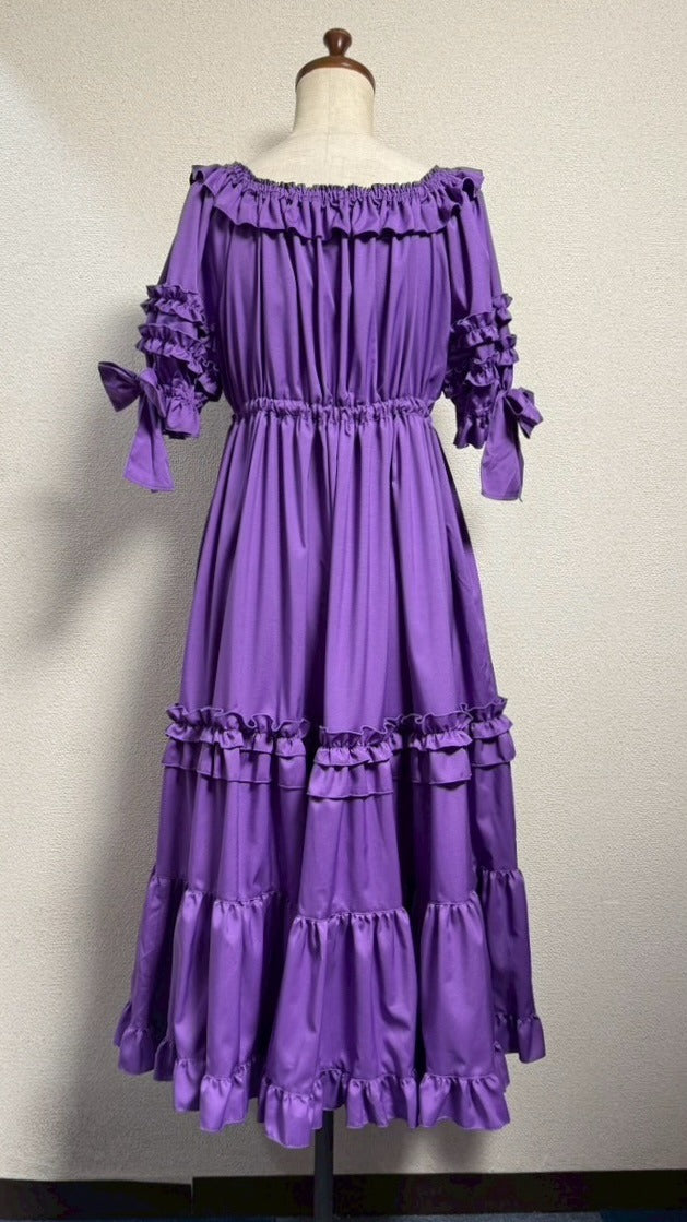 [Physical Drop] Physical drop shirring dress [Purple・Mini length, long length]