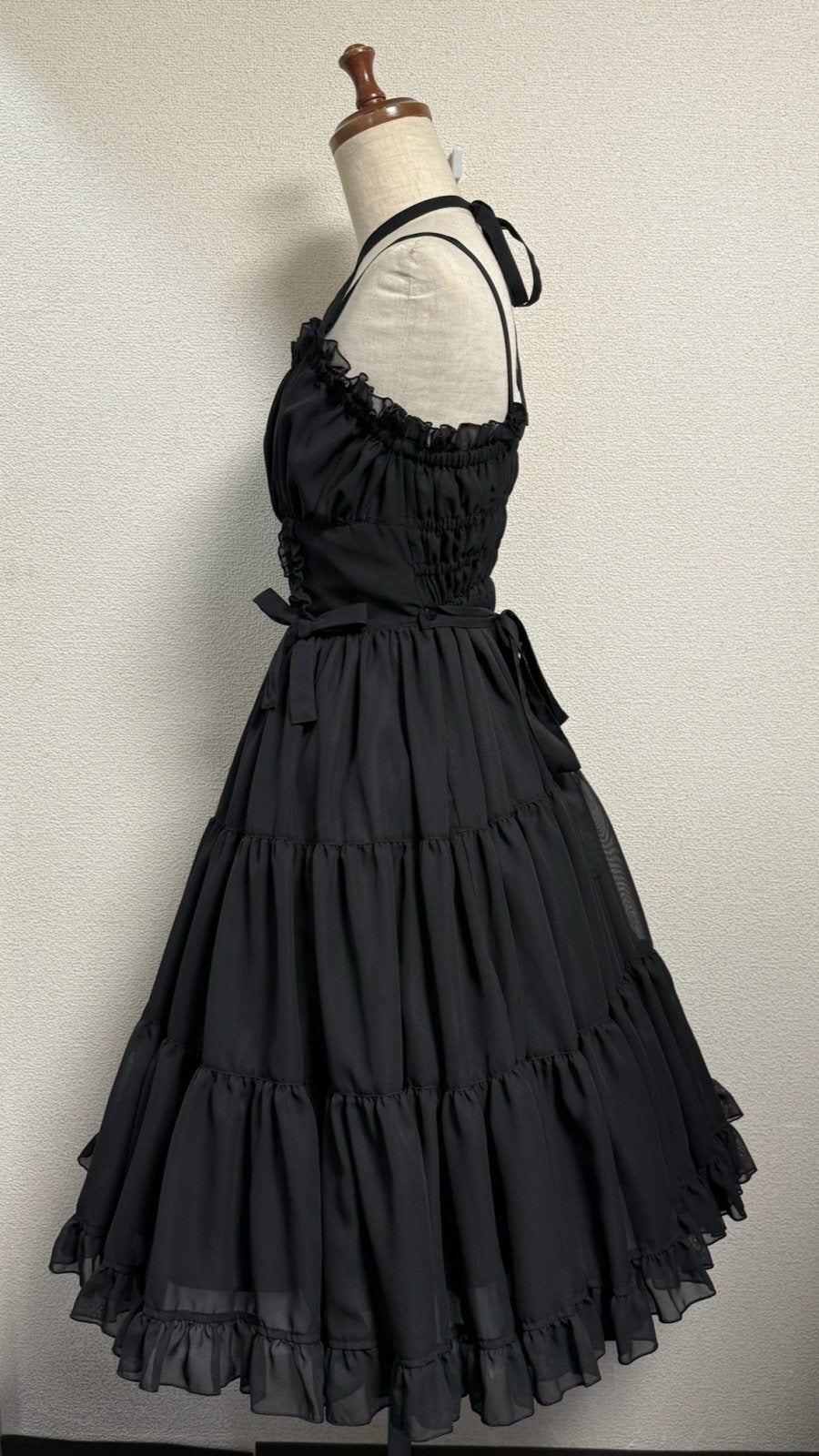 【Physical Drop】フィジカルドロップ　シャーリングジャンパースカート【黒・シフォン】