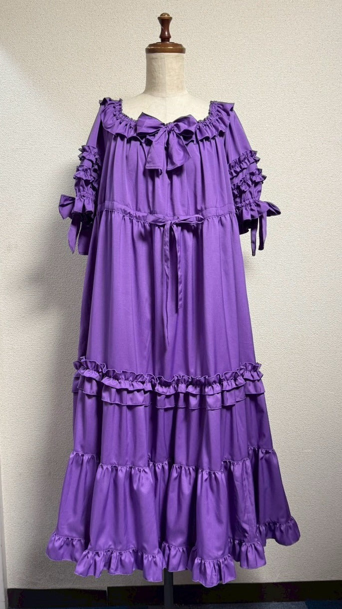 [Physical Drop] Physical drop shirring dress [Purple・Mini length, long length]