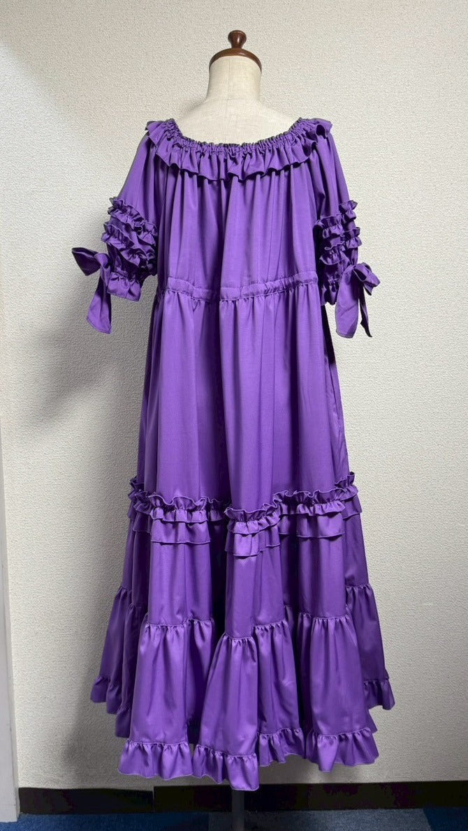 [Physical Drop] Physical drop shirring dress [Purple・Mini length, long length]