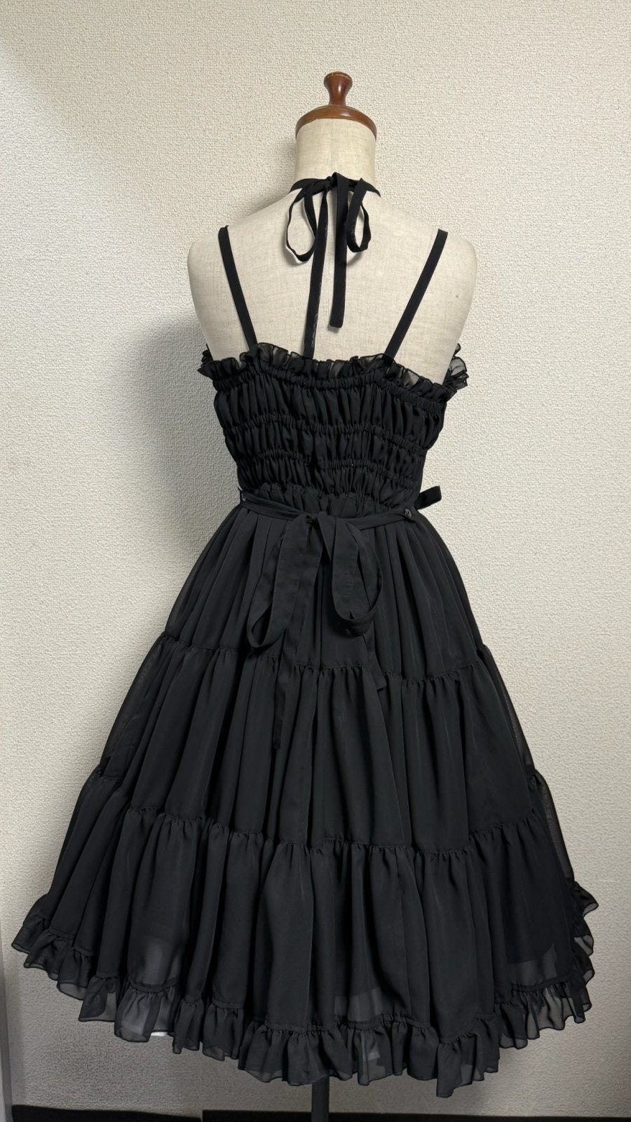 【Physical Drop】フィジカルドロップ　シャーリングジャンパースカート【黒・シフォン】