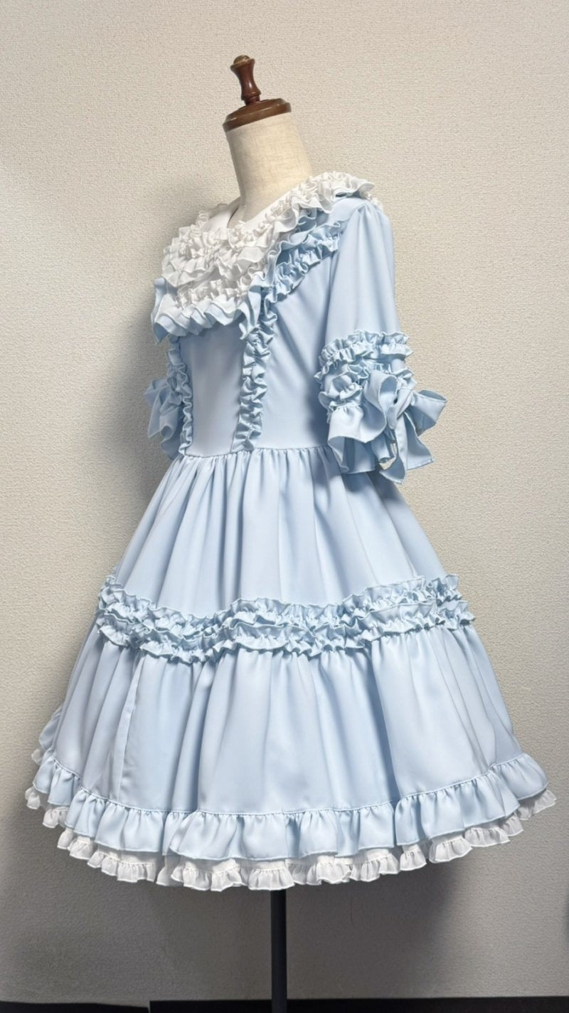 [Physical Drop] Physical Drop Tea Time Kleid [Hellblau x weißer Kragen]