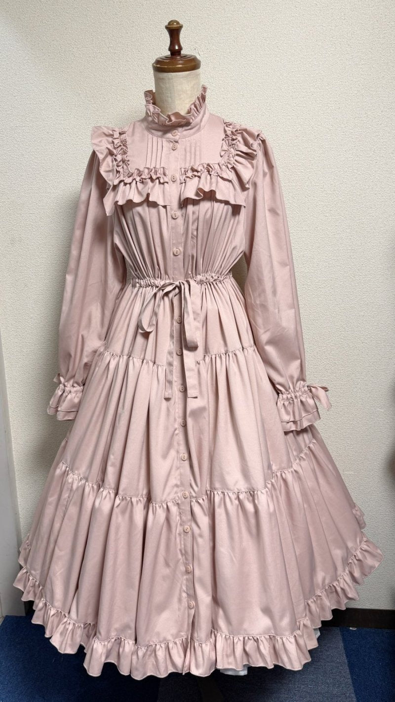 【Victorian maiden】ヴィクトリアンメイデン　前釦スタンドカラーワンピース【ピンク・新生地】