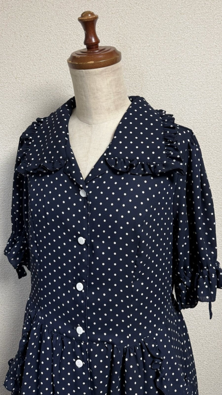 【Physical Drop】フィジカルドロップ　レトロガールワンピース【紺×白水玉】