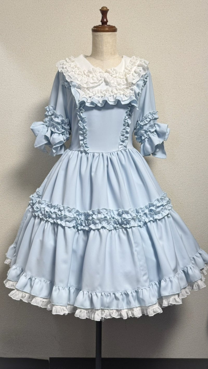 [Physical Drop] Physical Drop Tea Time Kleid [Hellblau x weißer Kragen]