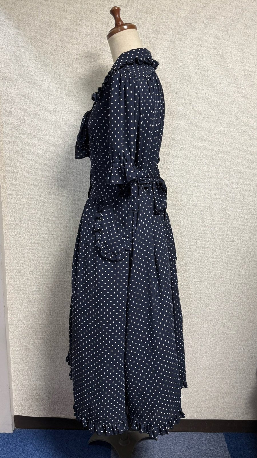 [Physical Drop] Vestido niña retro Physical drop [Navy x lunares blancos]