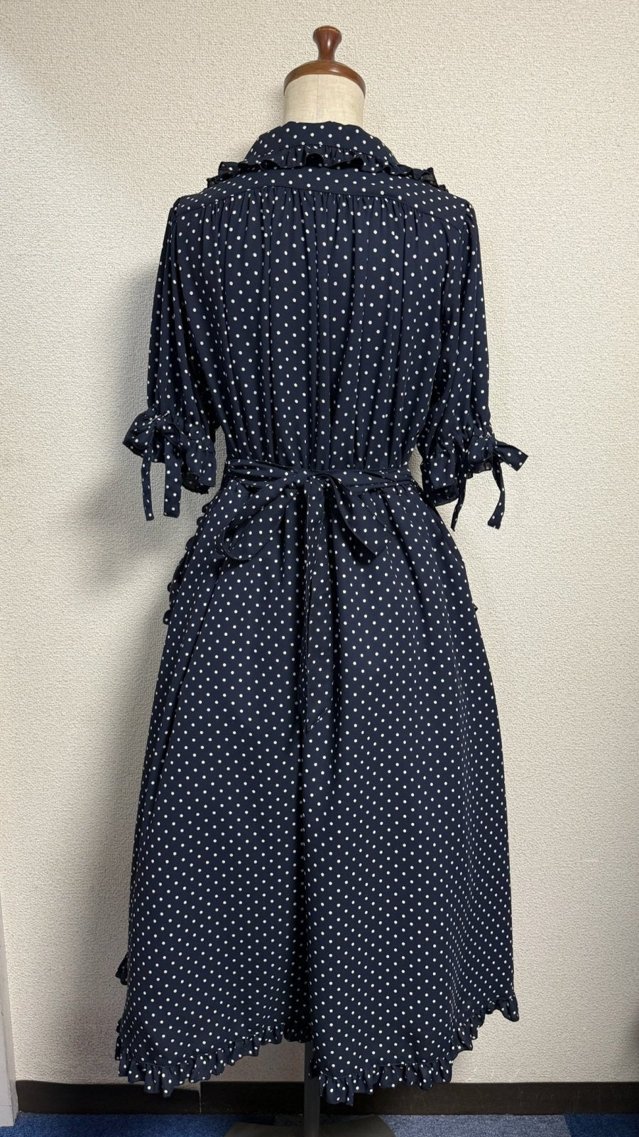 [Physical Drop] Vestido niña retro Physical drop [Navy x lunares blancos]