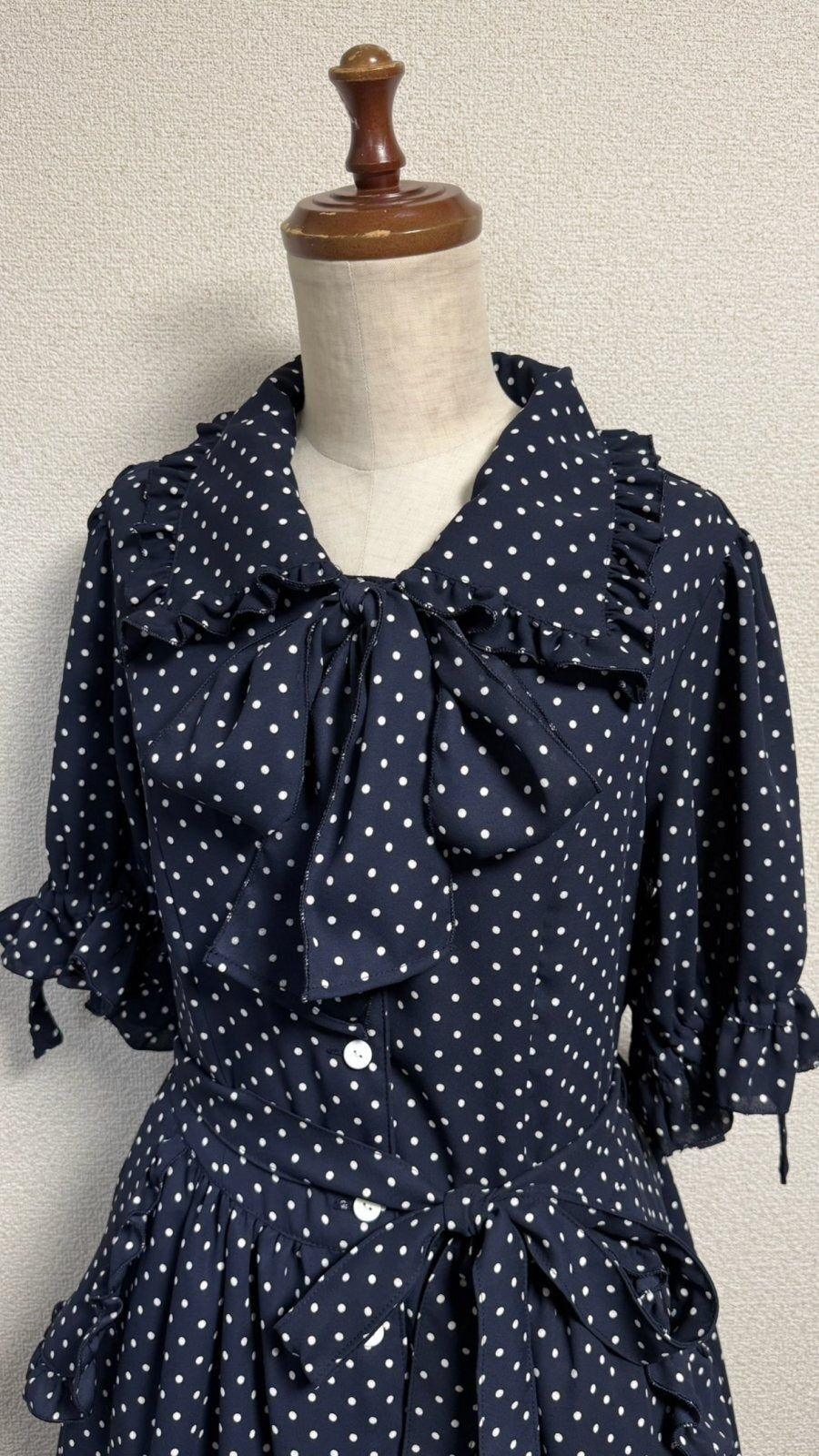 [Physical Drop] Vestido niña retro Physical drop [Navy x lunares blancos]
