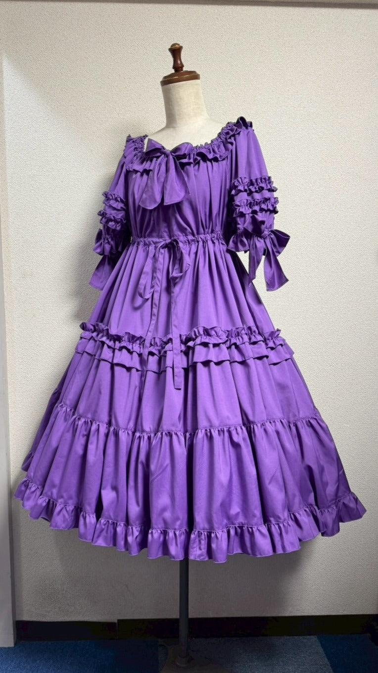 [Physical Drop] Physical drop shirring dress [Purple・Mini length, long length]