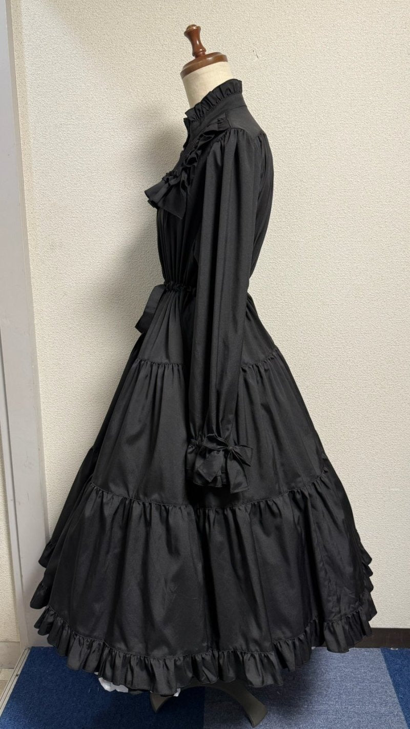 【Victorian maiden】ヴィクトリアンメイデン　前釦スタンドカラーワンピース【黒・新生地】