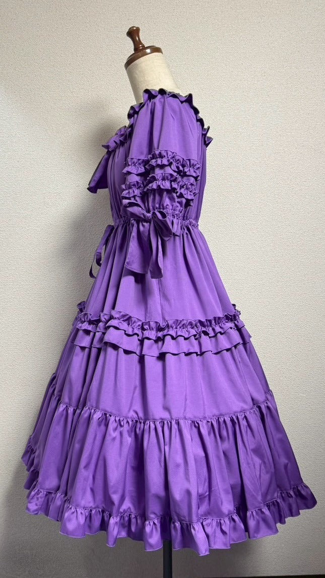 [Physical Drop] Physical drop shirring dress [Purple・Mini length, long length]