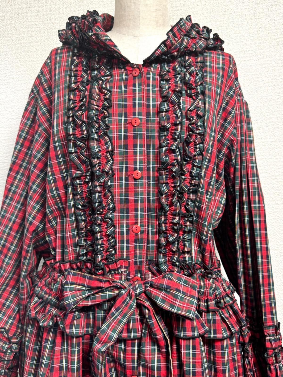 [Physical Drop] Robe de jardin nostalgique à chute physique [à carreaux tartan rouge]