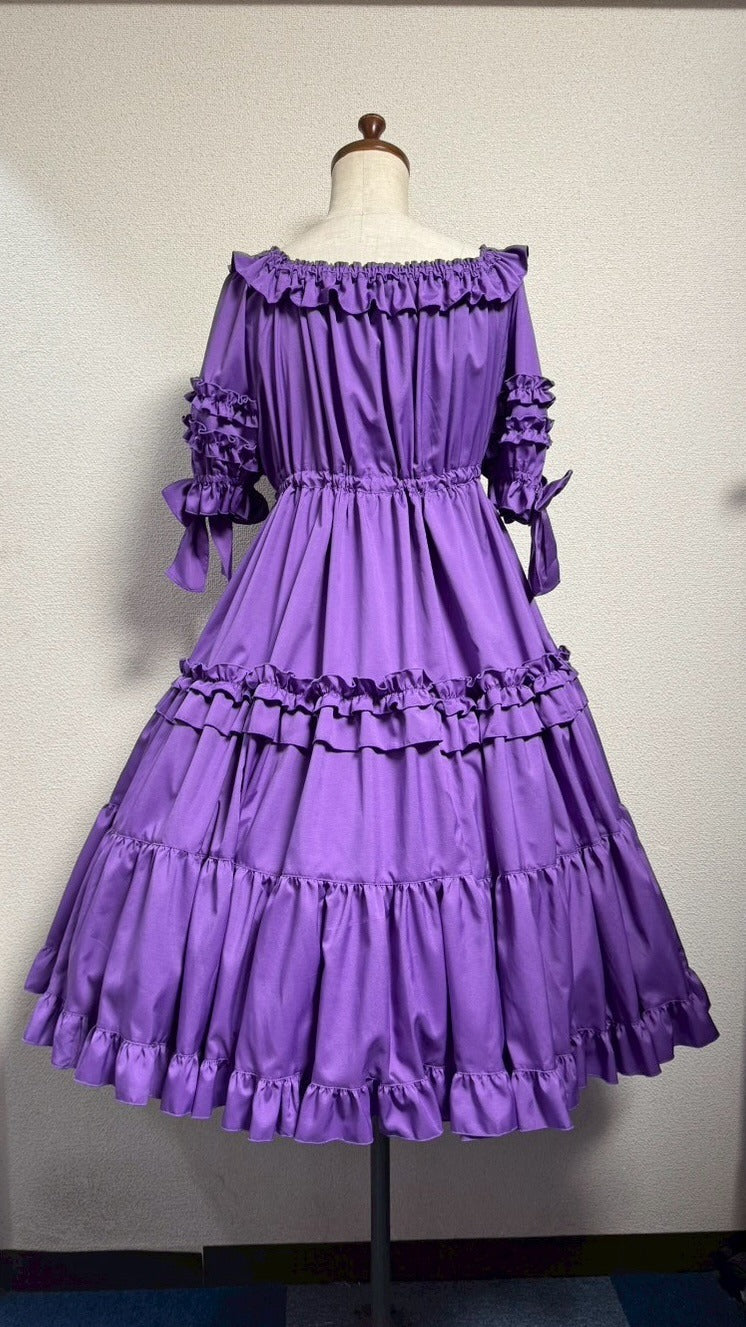 [Physical Drop] Physical drop shirring dress [Purple・Mini length, long length]
