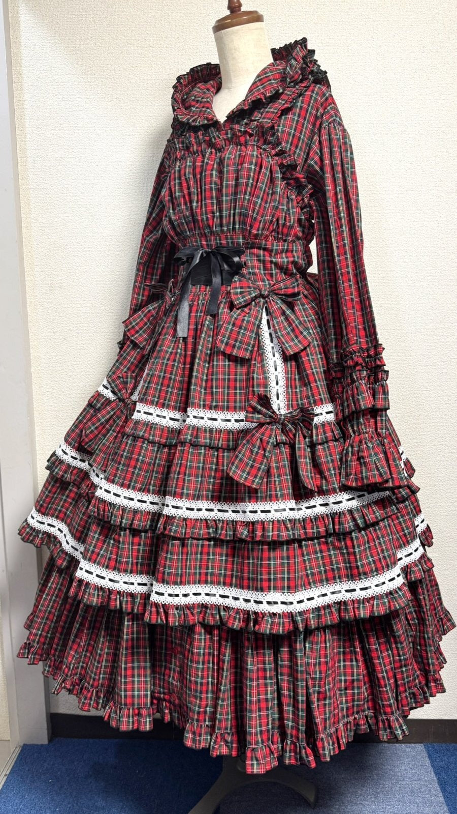 [Physical Drop] Robe de jardin nostalgique à chute physique [à carreaux tartan rouge]