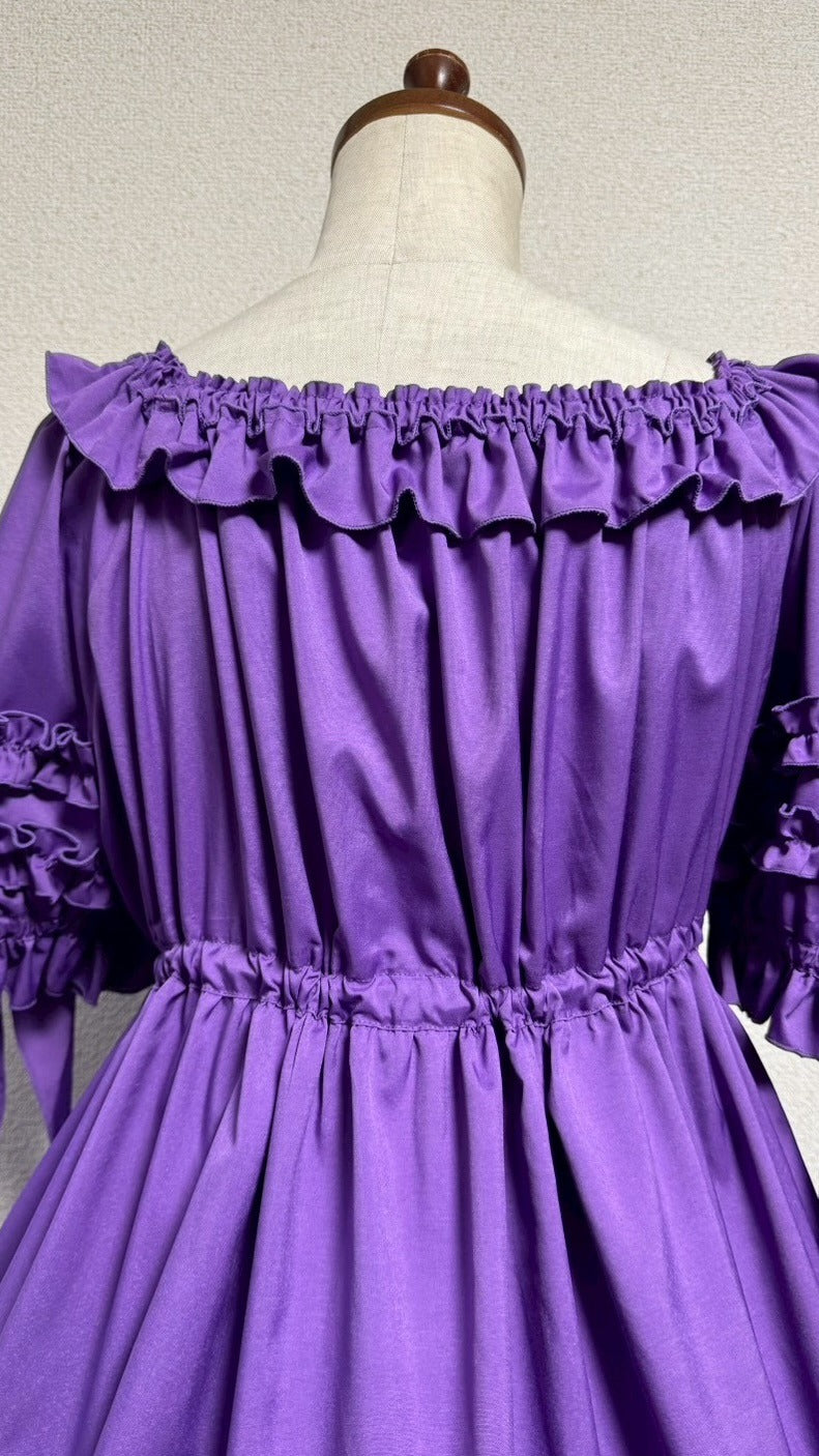 [Physical Drop] Physical drop shirring dress [Purple・Mini length, long length]