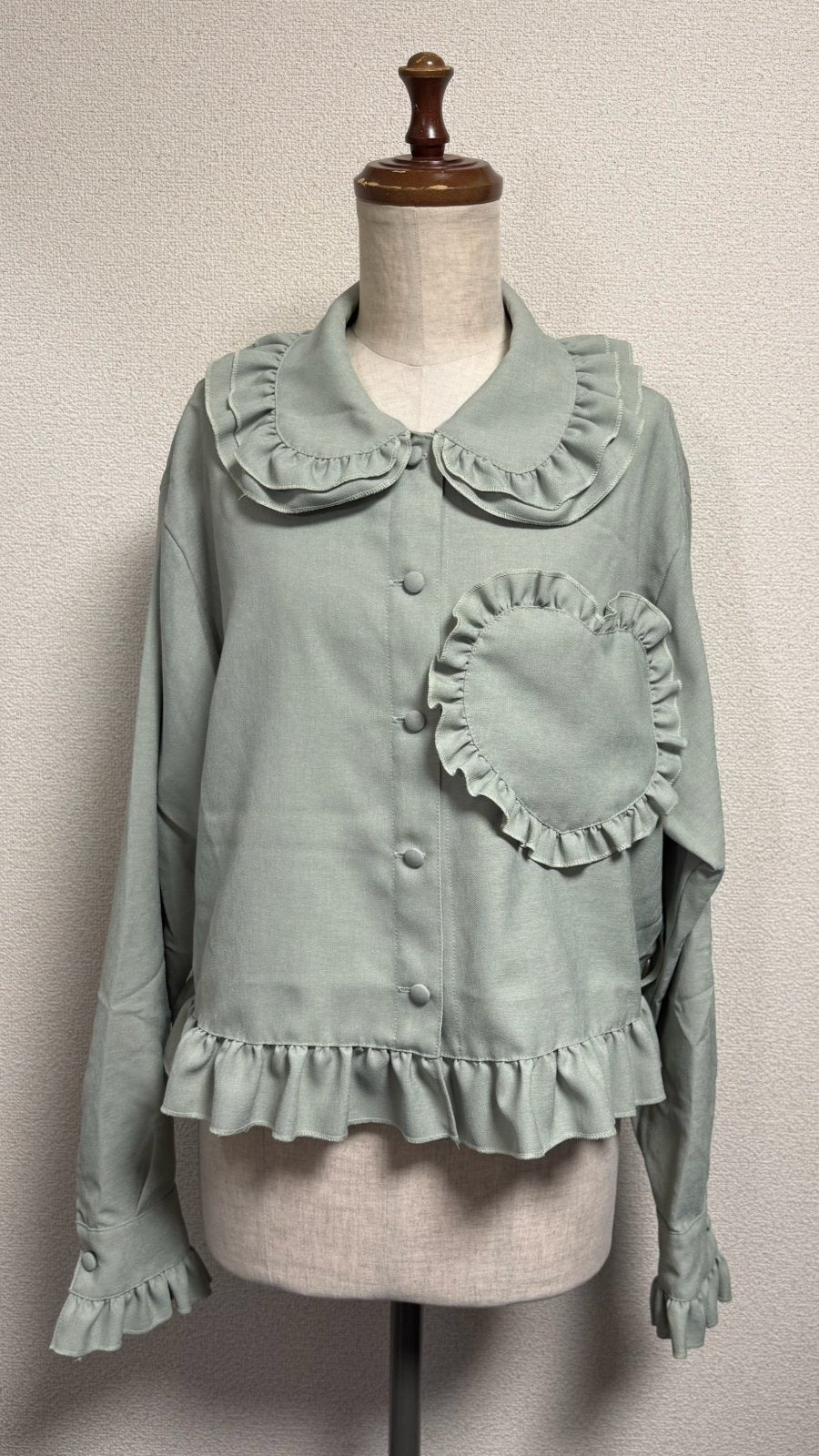[Physical Drop] Physical Drop Heart Pocket Blouse Jacket [GlassGreen】