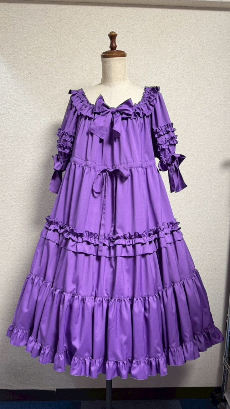 [Physical Drop] Physical drop shirring dress [Purple・Mini length, long length]