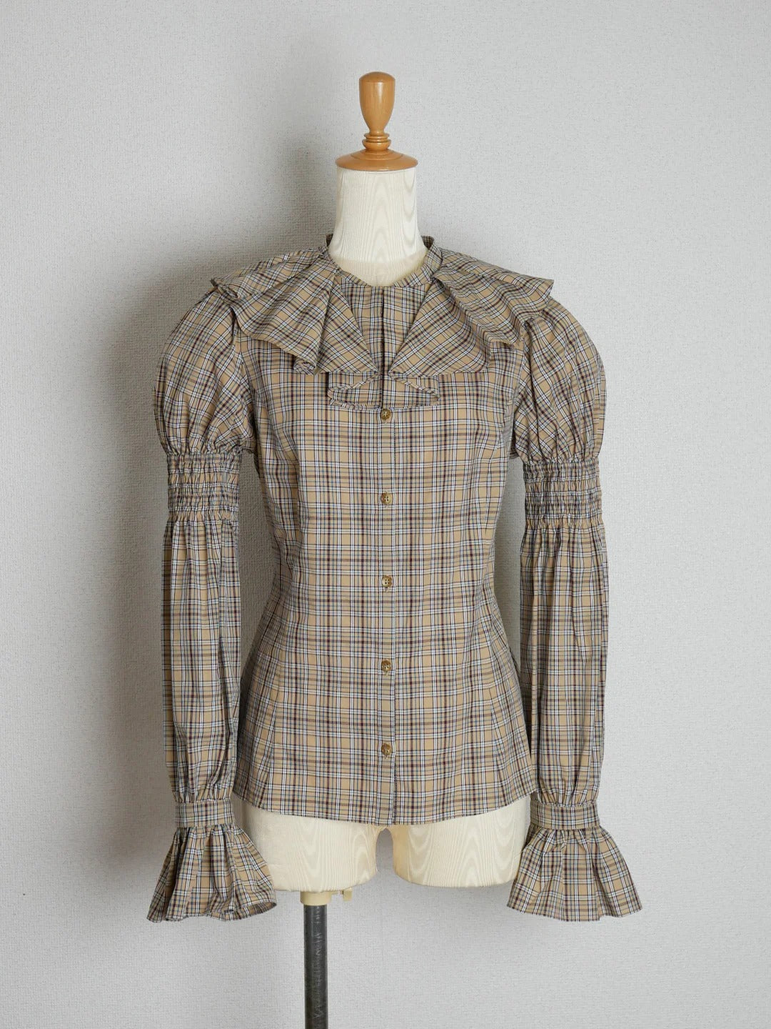 【Victorian maiden】ヴィクトリアンメイデン　クラッシックチェックラッフルフリルブラウス　ネイビー/ベージュ/ブラウン