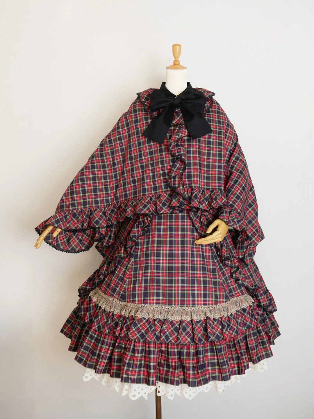 【Victorian maiden】ヴィクトリアンメイデン　クラッシックチェックフリルリボンスリーブレスドレス　ネイビー/ベージュ/ブラウン