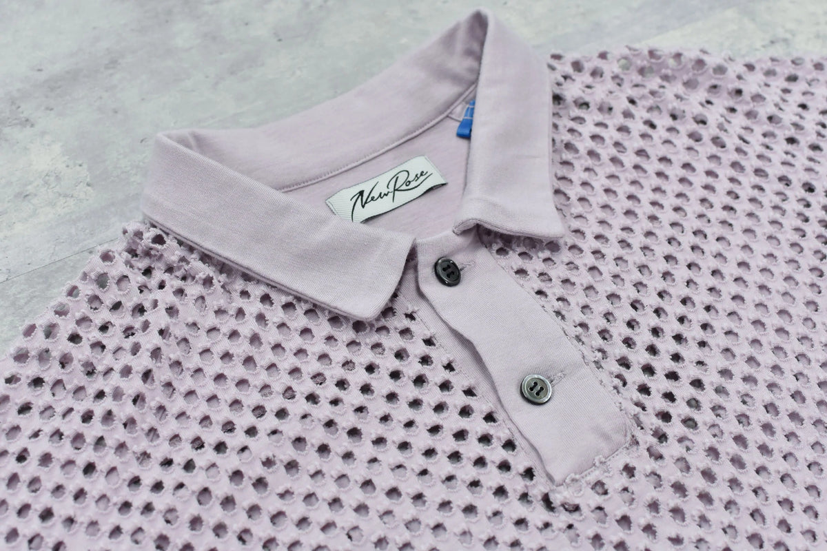【New Rose】　Punched Fabric Long-sleeved Polo Shirt