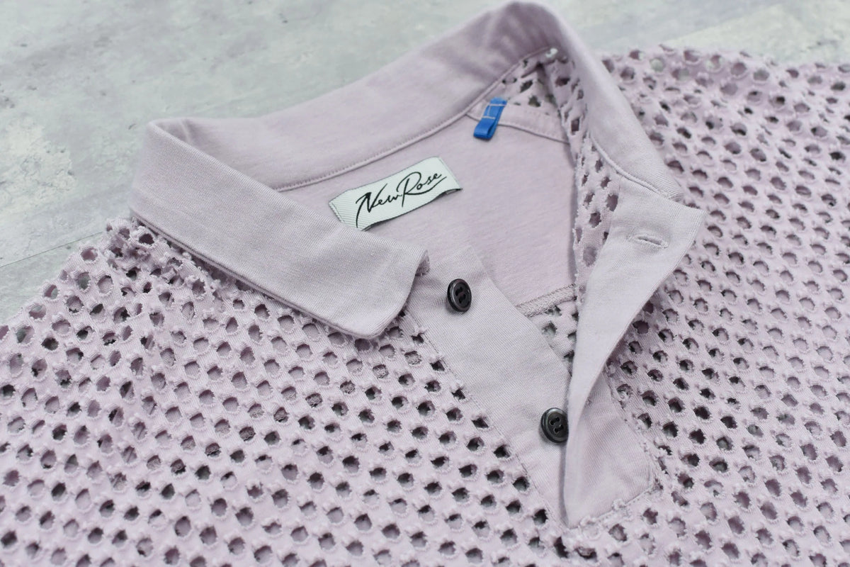 【New Rose】　Punched Fabric Long-sleeved Polo Shirt