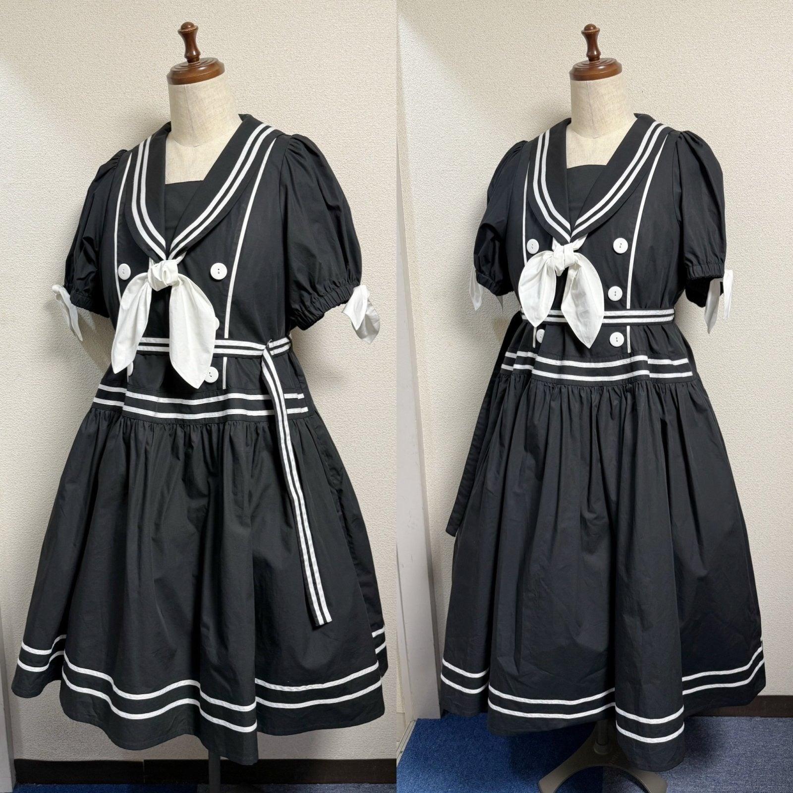 【Physical Drop】フィジカルドロップ　ノスタルジックセーラーワンピース【プラスサイズサイズ・黒・ノーマル丈】