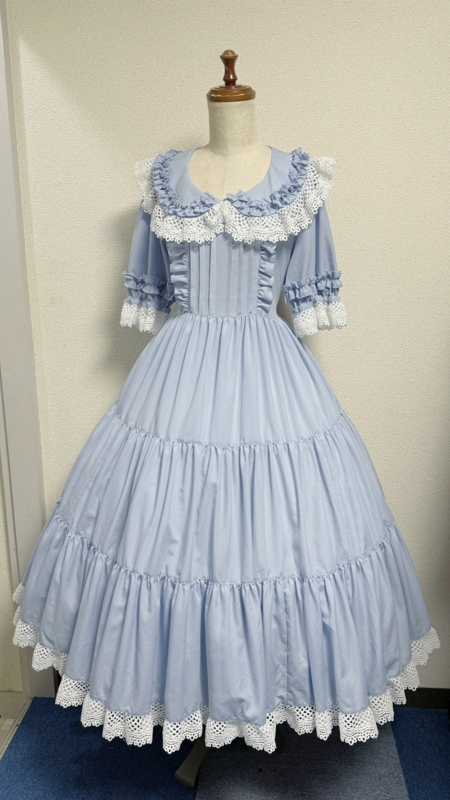 【Physical Drop】フィジカルドロップ　レース衿付きティアードOP【水色】