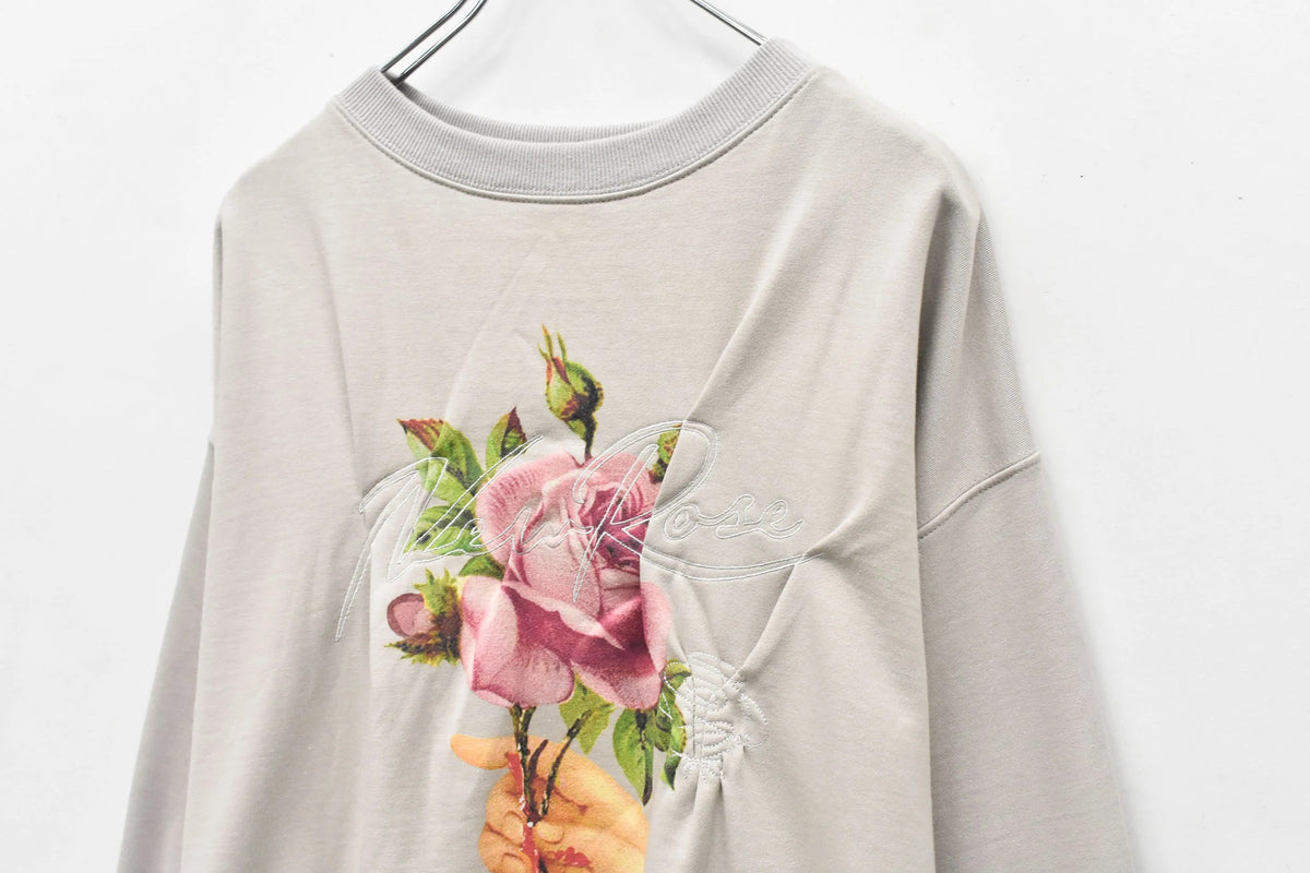 【New Rose】　Embroidery Wrinklework Sweatshirt / print