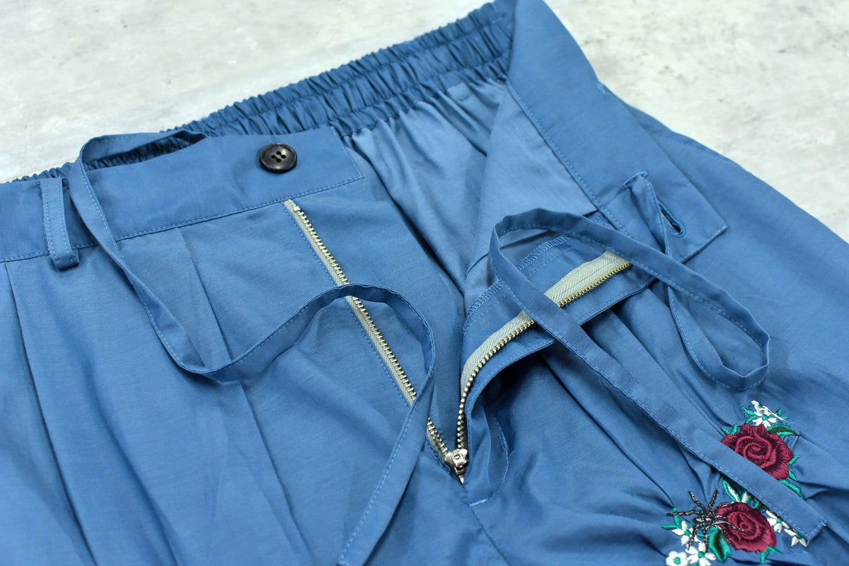 【New Rose】　Embroidery Wrinklework Tuck Pants