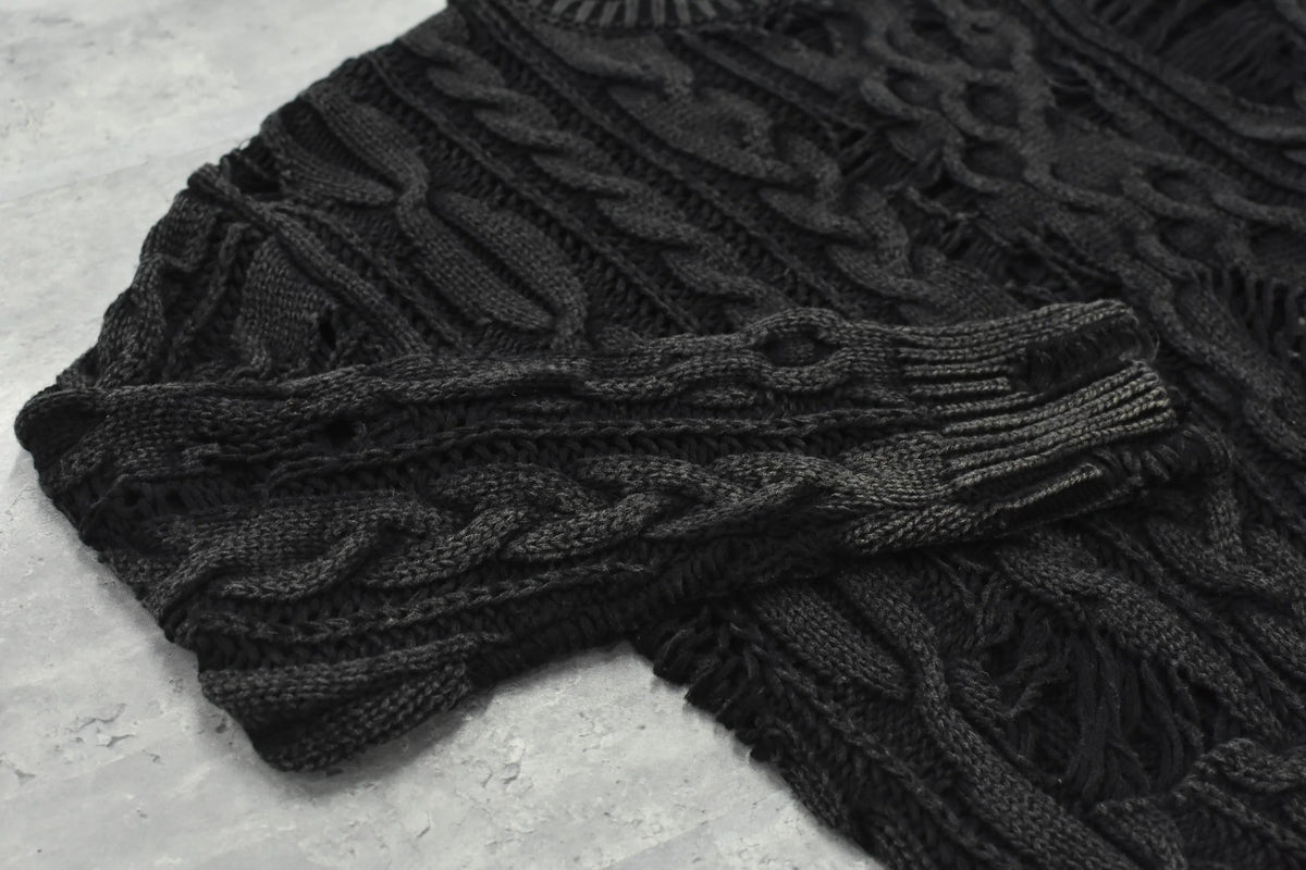 【New Rose】　Rope Knitting Pigment Destroy Pullover