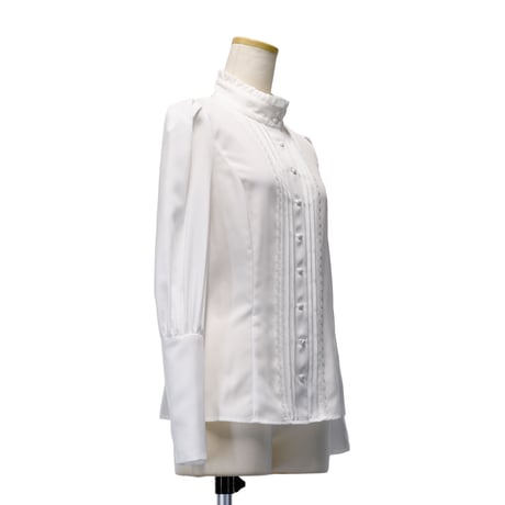 【Sheglit】シェグリット　●予約●"Serena"タックブラウス　ホワイト/ブラック　MサイズLサイズ