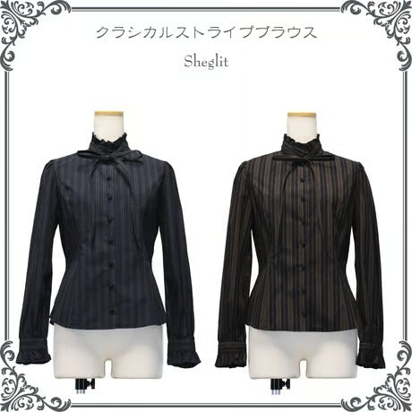 【Sheglit】シェグリット　クラシカルストライプブラウス　ネイビー/ブラウス