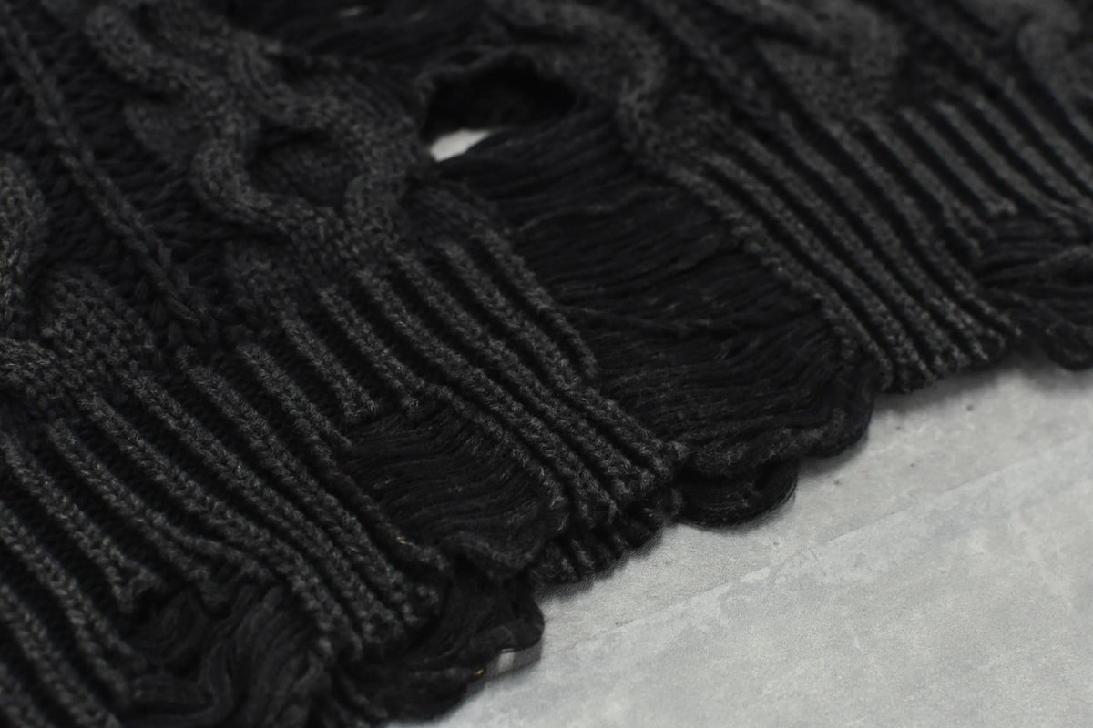 【New Rose】　Rope Knitting Pigment Destroy Pullover
