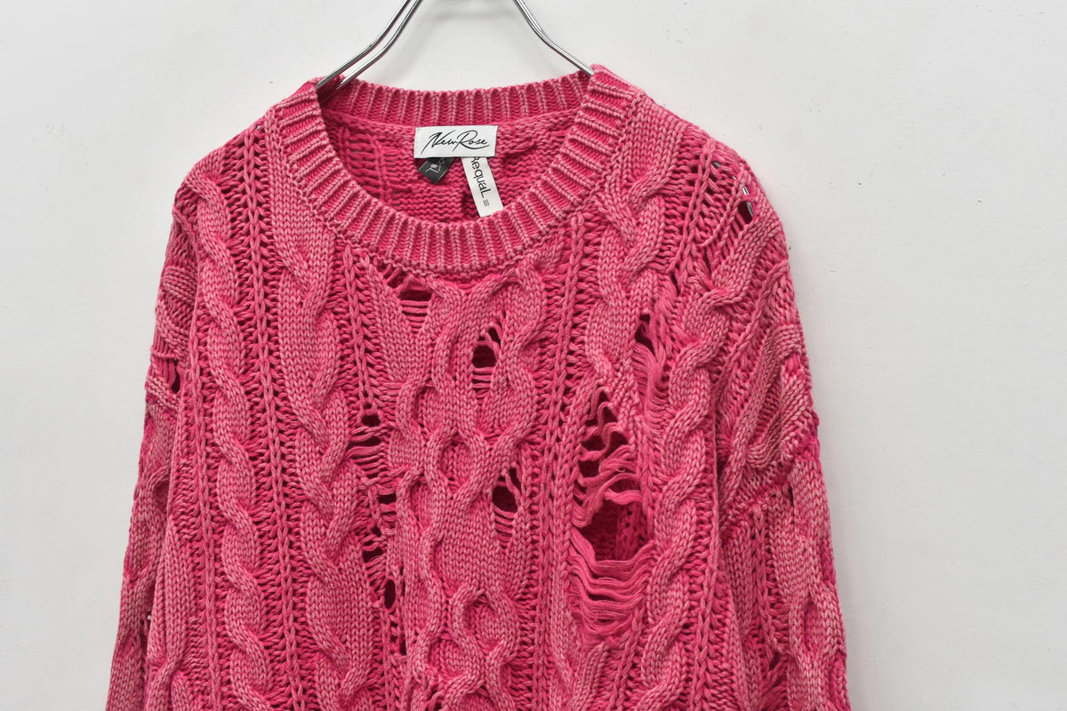 【New Rose】　Rope Knitting Pigment Destroy Pullover