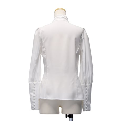 【Sheglit】シェグリット　●予約●"Serena"タックブラウス　ホワイト/ブラック　MサイズLサイズ