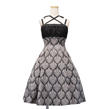【Sheglit】シェグリット　"Victorian"クロスストラップワンピース　ネイビー/ブラック