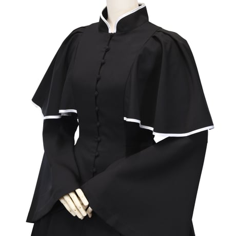 【Sheglit】シェグリット　●予約●"Sacred"ケープワンピース　ホワイト×ブラック/ブラック×ブラック