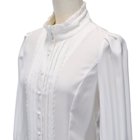 【Sheglit】シェグリット　●予約●"Serena"タックブラウス　ホワイト/ブラック　MサイズLサイズ