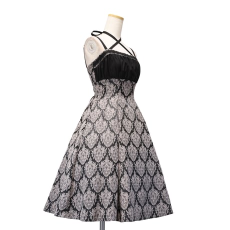 【Sheglit】シェグリット　"Victorian"クロスストラップワンピース　ネイビー/ブラック