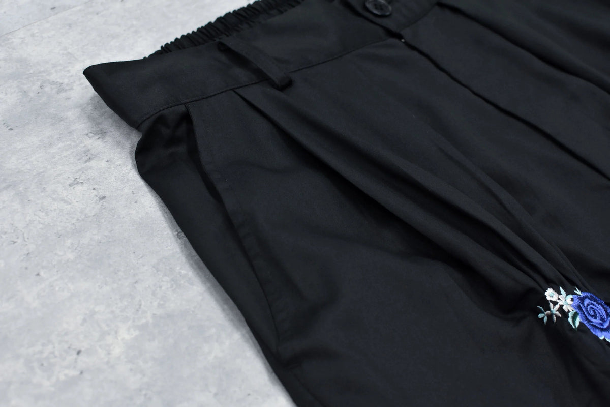 【New Rose】　Embroidery Wrinklework Tuck Pants