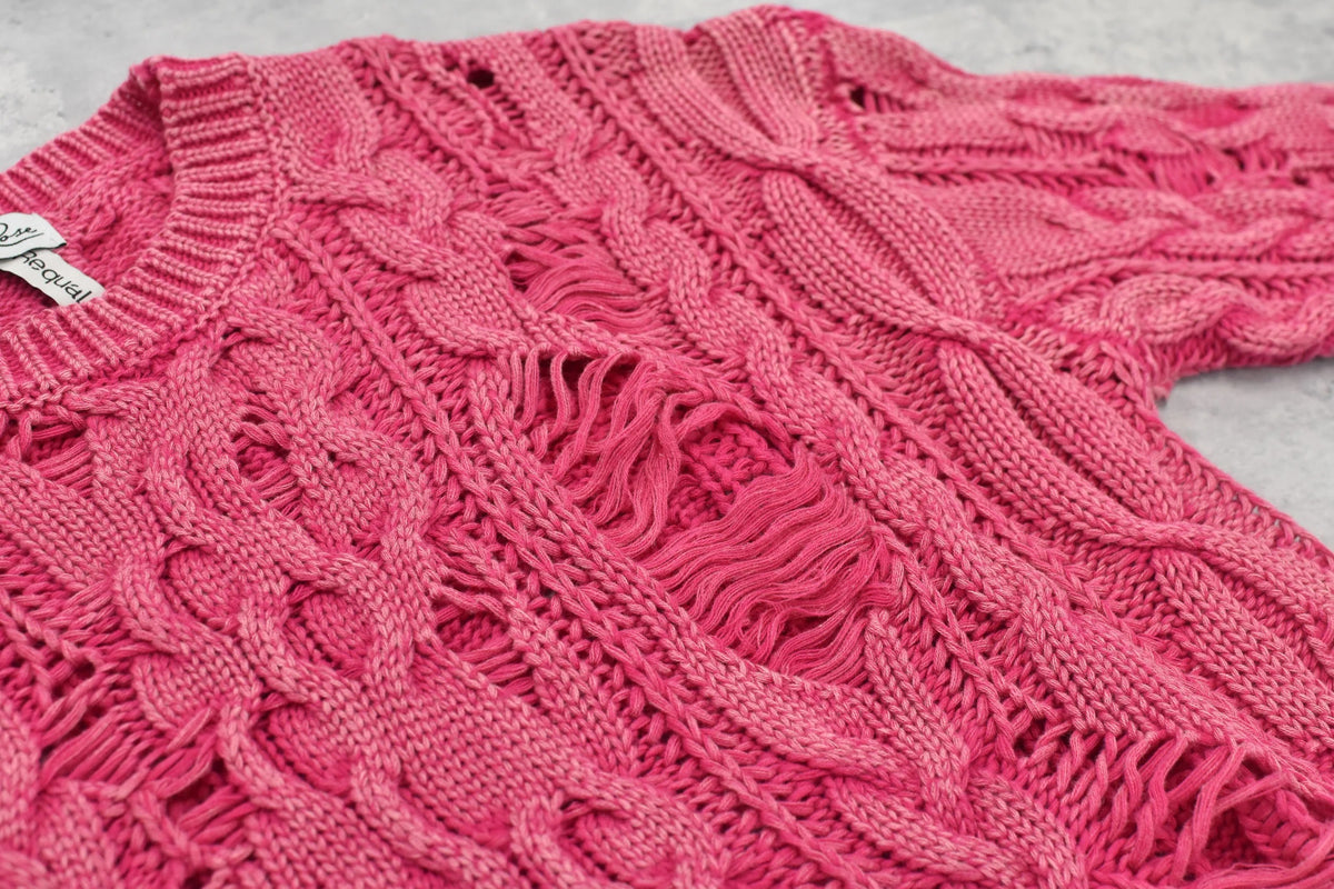 【New Rose】　Rope Knitting Pigment Destroy Pullover