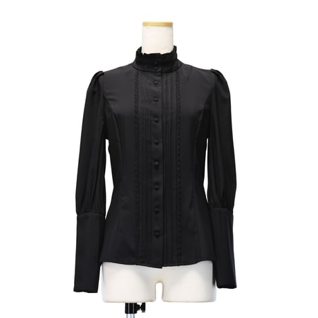 【Sheglit】シェグリット　●予約●"Serena"タックブラウス　ホワイト/ブラック　MサイズLサイズ