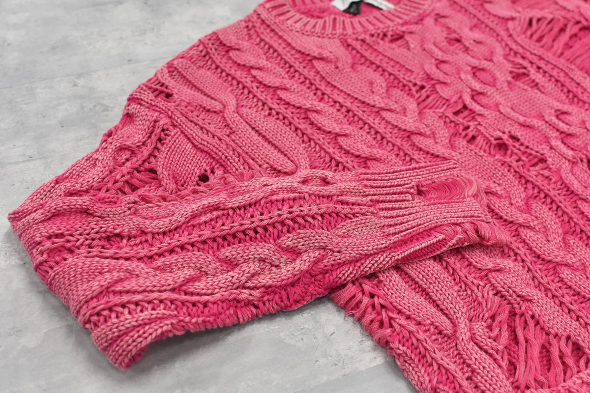【New Rose】　Rope Knitting Pigment Destroy Pullover