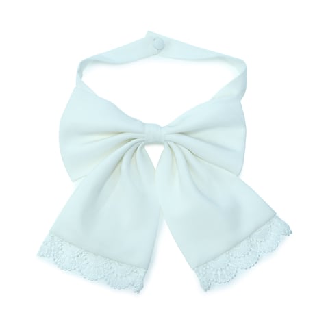 【Sheglit】シェグリット　●予約●スタンドカラーリボンジャボブラウス　ホワイト/ブラック　Mサイズ/Lサイズ