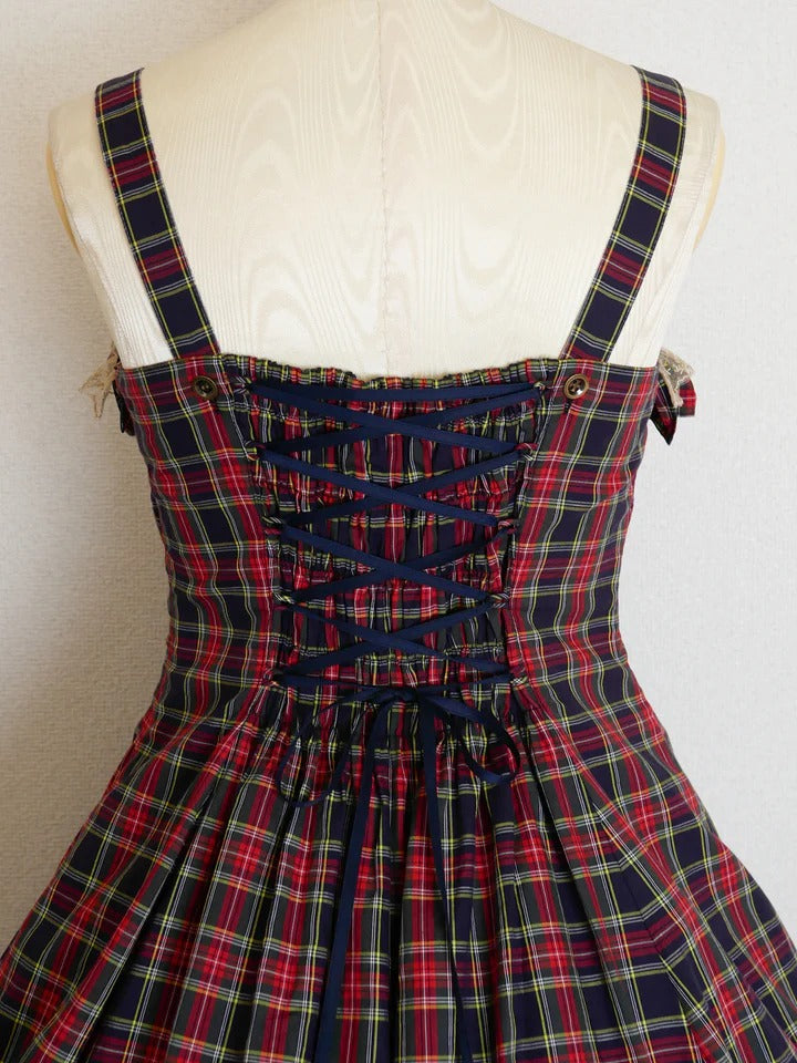 【Victorian maiden】ヴィクトリアンメイデン　クラッシックチェックフリルリボンスリーブレスドレス　ネイビー/ベージュ/ブラウン